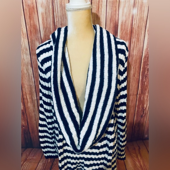 Women’s 2X Sweater Ashley Stewart Blue White Striped Draped Cowl Neck Soft Knit - Picture 3 of 11